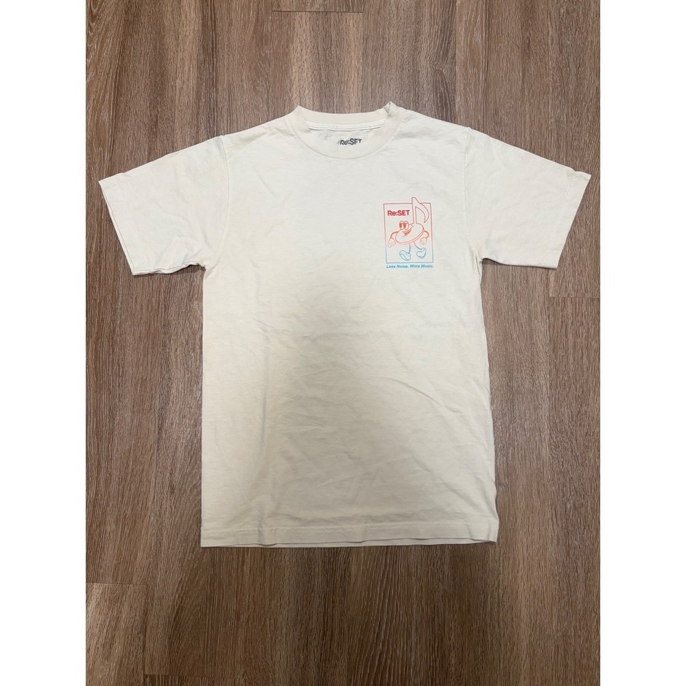 Re:SET Less Noise More Music Festival Graphic T-Shirt Mens Small Cream‎ Cotton
